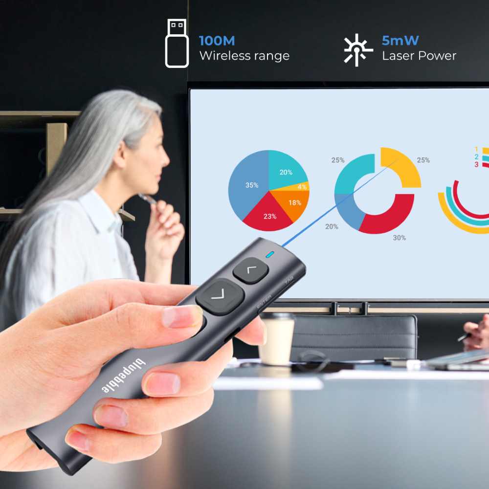BLUPEBBLE WAND REMOTE BT PRESENTER WITH USB A & USB C RECEIVER GREY BP-WANDBT-GY - Image 6