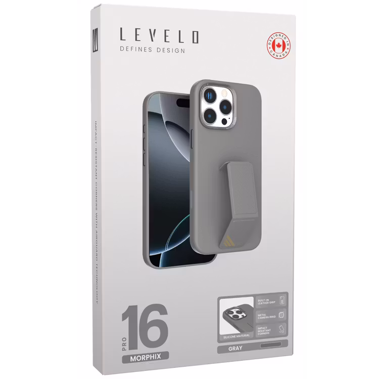 LEVELO IPHONE 16 PRO MORPHIX SILICONE CASE WITH LEATHER GRIP GRAY LVLMSL16PGY - Image 10