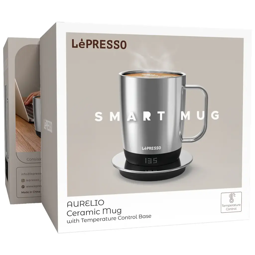 LEPRESSO AURELIO CERAMIC MUG WITH TEMPERATURE CONTROL BASE SILVER LPCFFACM0062SL - Image 3