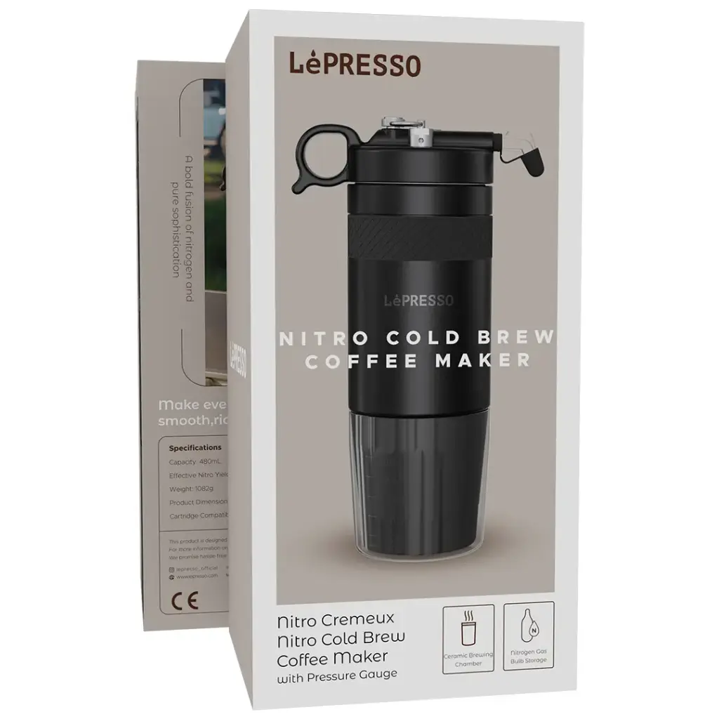 LEPRESSO 480ML VACCUM INSULTED COFFEE CUP DISPENSER WITH SILICON GRIP RING BLACK LPVICFF0045BK - Image 2
