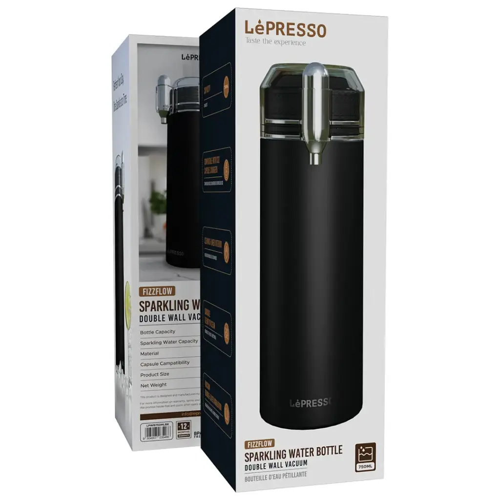 LEPRESSO 750ML DOUBLE WALL VACUUM FUNCTIONAL SPARKLING WATER BOTTLE BLACK LPWB750MLBK - Image 2