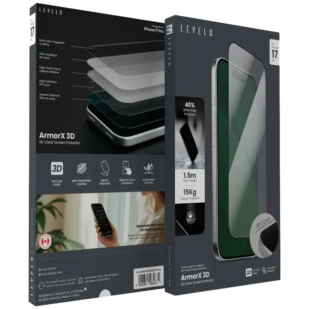 LEVELO ARMORX 3D 9H CLEAR SCREEN PROTECTOR IPHONE 17 LVLARMORX3DSP17CL - Image 2