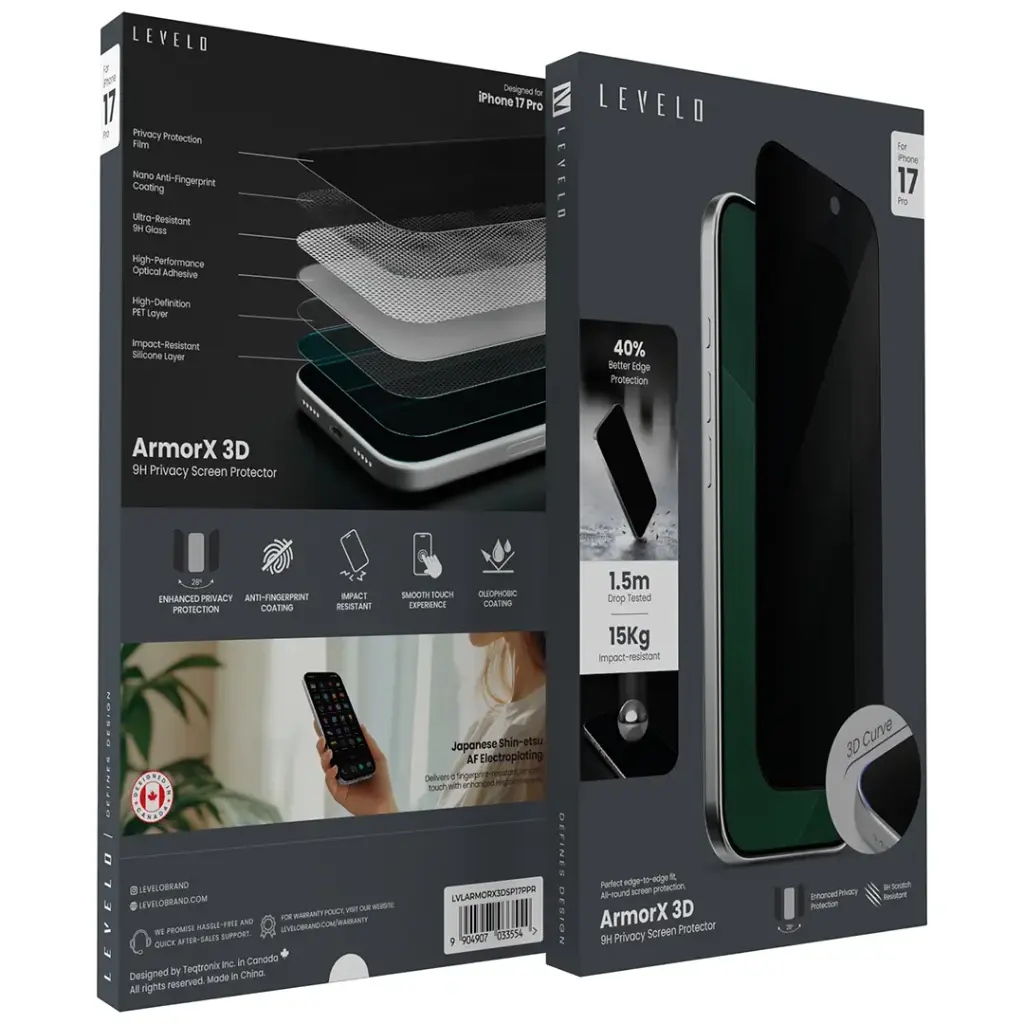 LEVELO ARMORX 3D 9H PRIVACY SCREEN PROTECTOR IPHONE 17 PRO MAX LVLARMORX3DSP17PMPR - Image 2