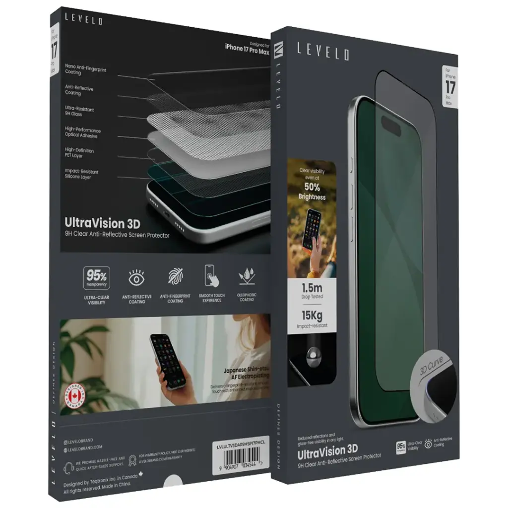 LEVELO ULTRA VISION 3D 9H CLEAR ANTI REFLECTIVE SCREEN PROTECTOR IPHONE 17 PRO MAX LVLULTV3DAR9HSP17PMCL - Image 2