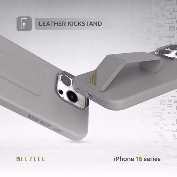 LEVELO IPHONE 16 PRO MORPHIX SILICONE CASE WITH LEATHER GRIP GRAY LVLMSL16PGY - Image 2