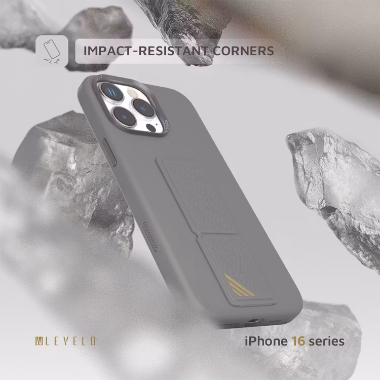 LEVELO IPHONE 16 PRO MORPHIX SILICONE CASE WITH LEATHER GRIP GRAY LVLMSL16PGY - Image 4