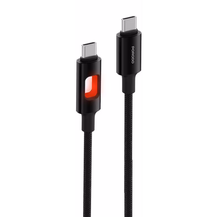PORODO LED BRAIDED PD 60W USB C TO USB C CABLE CHARGING & DATA TRANSFER BLACK PDCBLXGH04BK - Image 2
