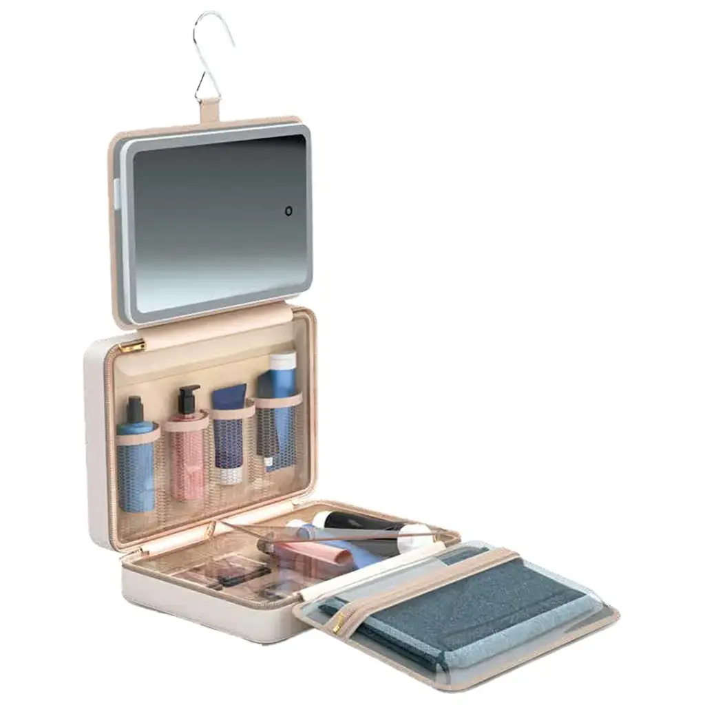 PORODO TRAVEL MAKEUP CASE WITH DETACHABLE LED MIRROR BEIGE PDLFSTLC0459BG - Image 2