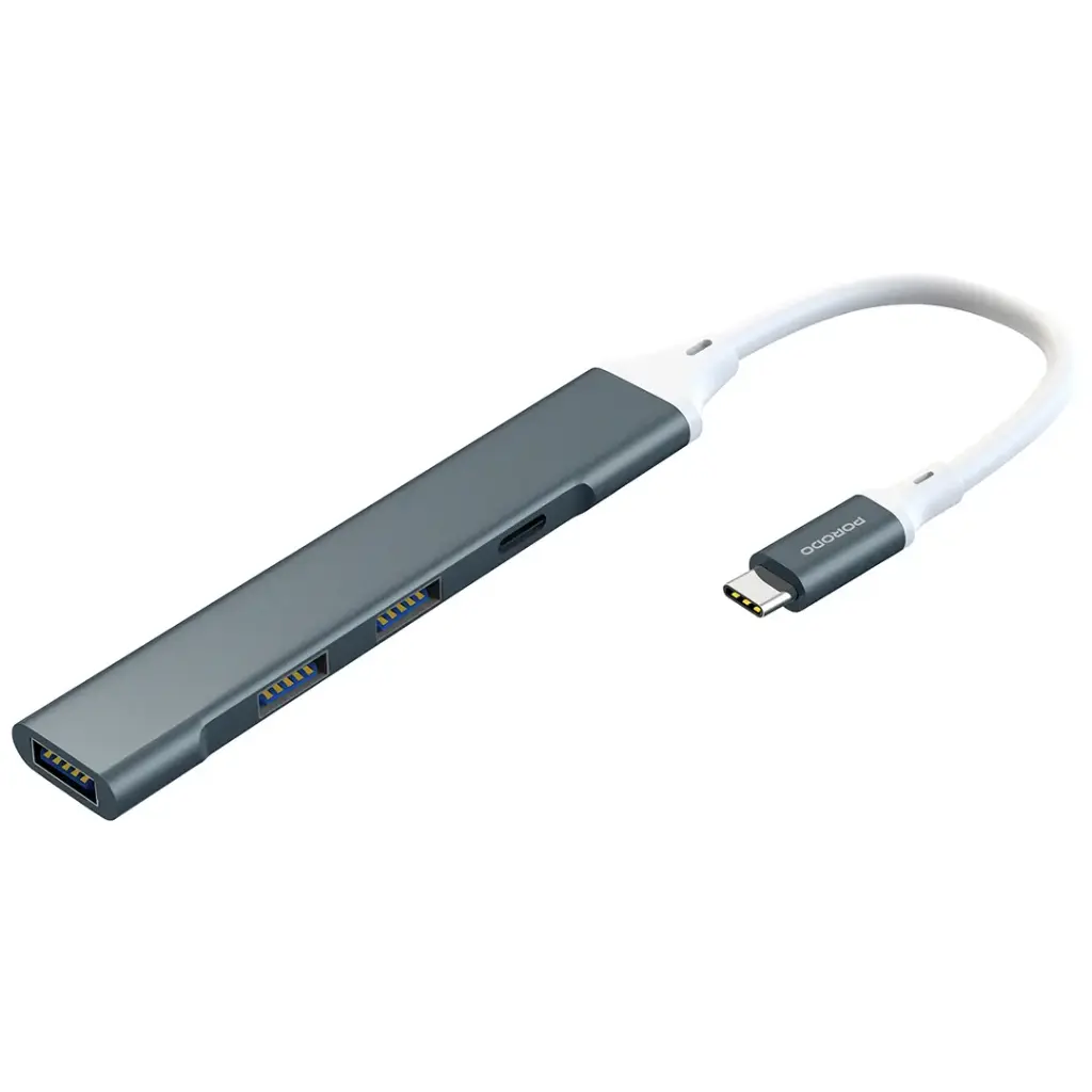 PORODO ALUMINUM MULTI PORT USB C HUB 5GBPS DATA TRANSFER GREY PDFWCH097GY - Image 2