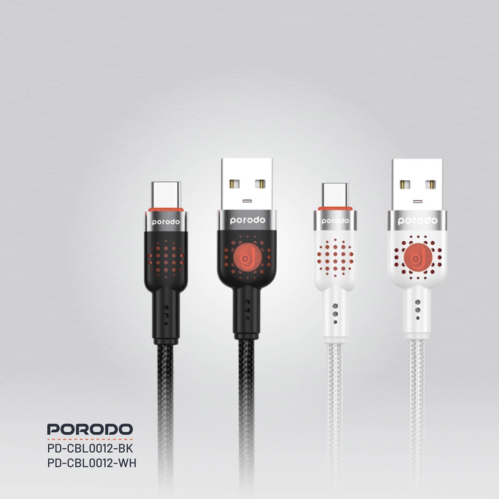 PORODO LED BRAIDED USB A TO USB C CABLE CHARGING & DATA TRANSFER BLACK PDCBLXGH02BK - Image 11