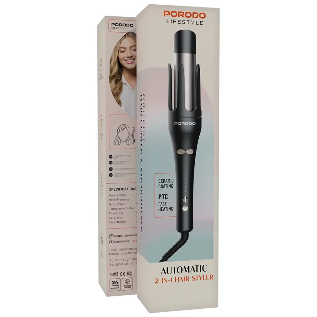PORODO LIFESTYLE AUTOMATIC 2 IN 1 HAIR STYLER BLACK PDLFSTSA008BK - Image 3