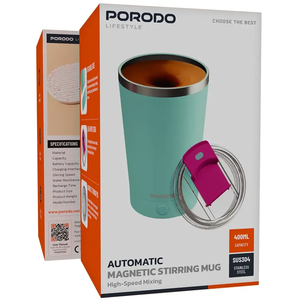 PORODO LIFESTYLE AUTOMATIC MAGNETIC STIRRING MUG HIGH SPEED MIXING BLUE PDSSMHQ168BL - Image 3