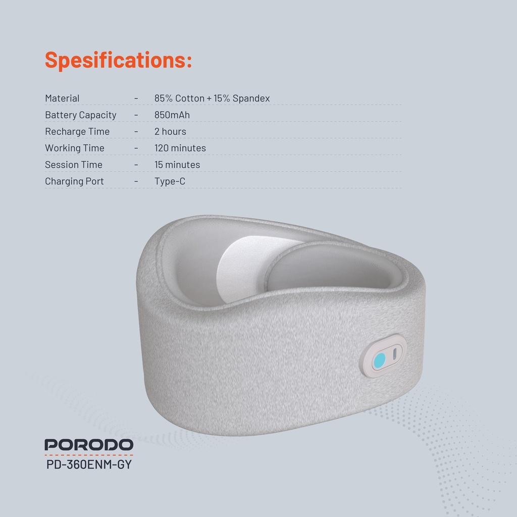 PORODO NECK PILLOW MASSAGER WITH HOT COMPRESS GRAY PD-360ENM-GY - Image 3