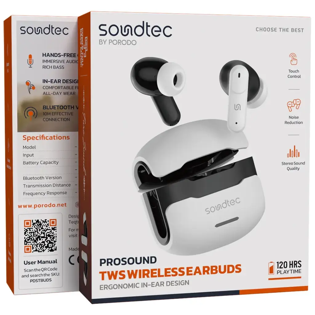 PORODO SOUNDTEC PROSOUND TWS WIRELESS EARBUDS WHITE PDSTBUDSWH - Image 5
