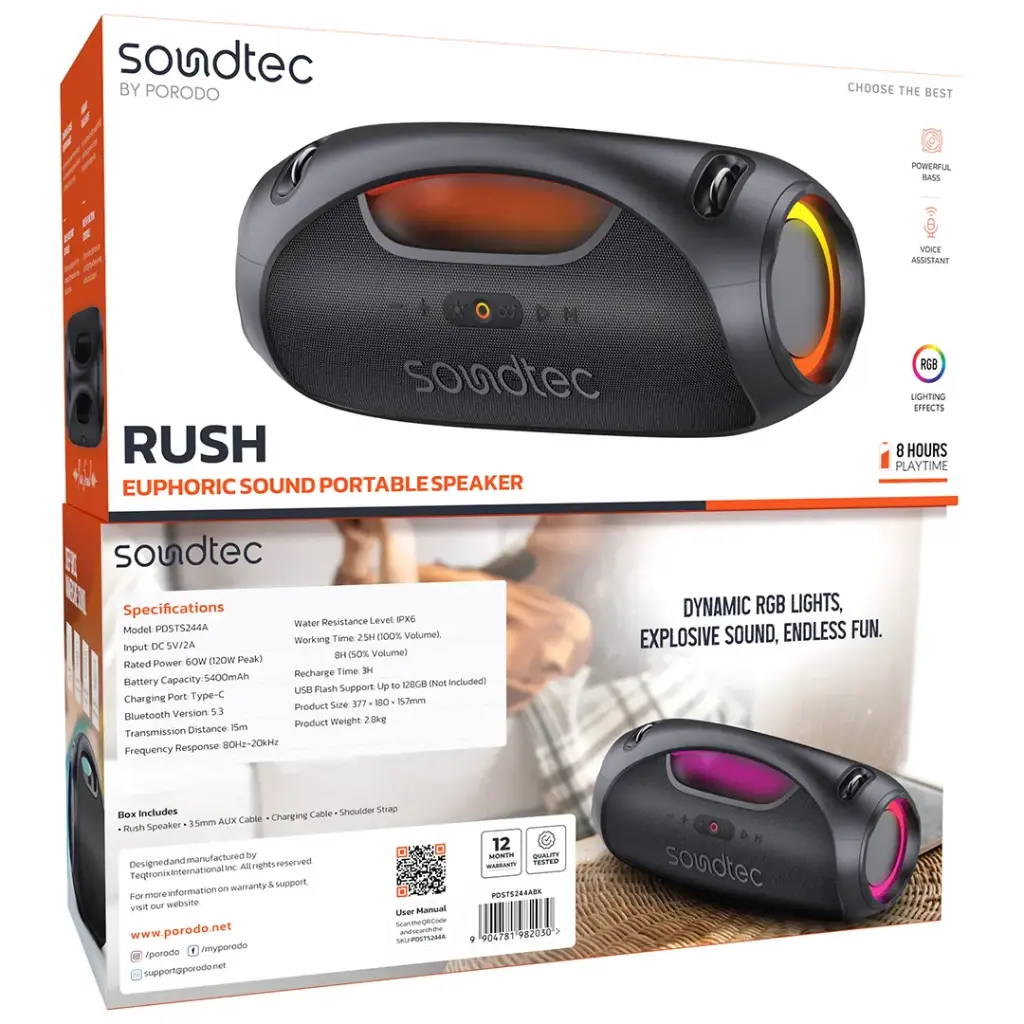 PORODO SOUNDTECH RUSH EUPHORIC SOUND STEREO SPEAKER BLACK PDSTS244ABK - Image 3