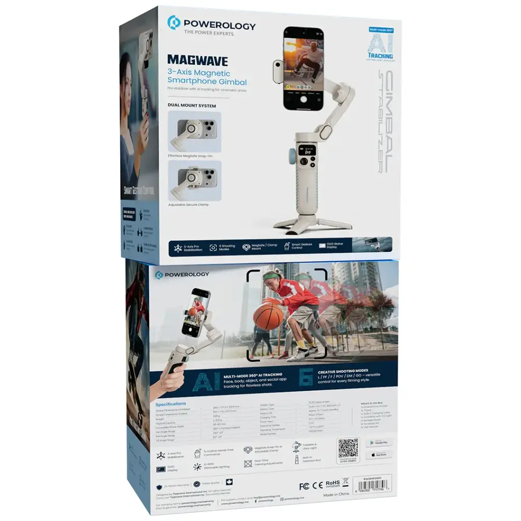 POWEROLOGY MAGWAVE 3-AXIS MAGNETIC SMART PHONE GIMBAL WHITE PWSMP2WH - Image 3