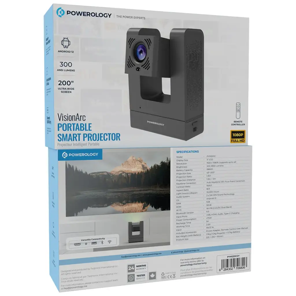 POWEROLOGY VISIONARC PORTABLE SMART PROJECTOR GRAY PYM220CGY - Image 2