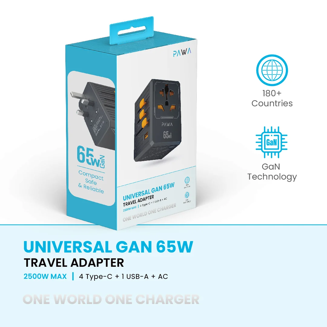 PAWA UNIVERSAL GAN 65W TRAVEL ADAPTER BLACK PW-TCUTA65W-BK - Image 4