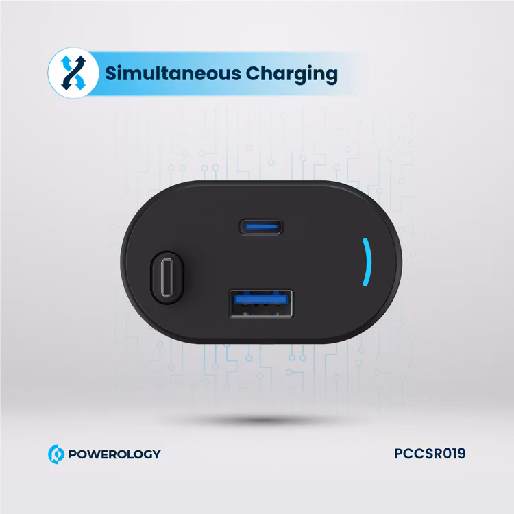 POWEROLOGY CURRNEX 60W MULTI PORT CAR CHARGER WITH RETRACTABLE 75CM CABLE BLACK PCCSR19BK - Image 8