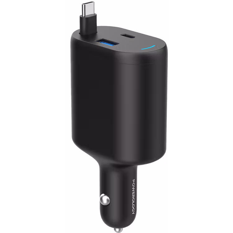 POWEROLOGY CURRNEX 60W MULTI PORT CAR CHARGER WITH RETRACTABLE 75CM CABLE BLACK PCCSR19BK - Image 11