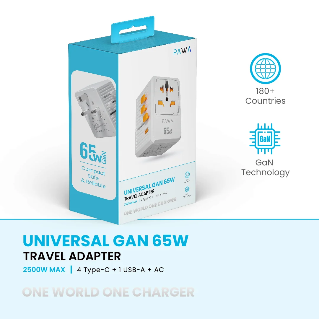 PAWA UNIVERSAL GAN 65W TRAVEL ADAPTER WHITE PW-TCUTA65W-WH - Image 4