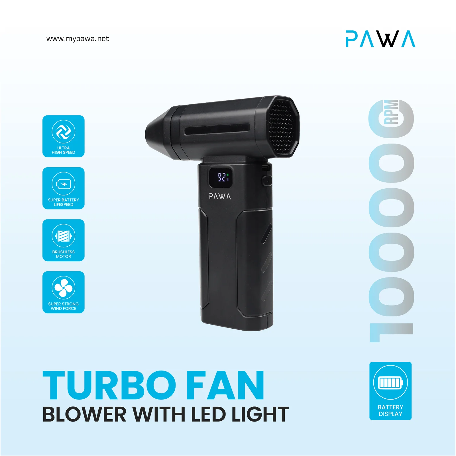 PAWA TURBO FAN BLOWER WITH LED LIGHT BLACK PW-LSTGG100-BK - Image 2