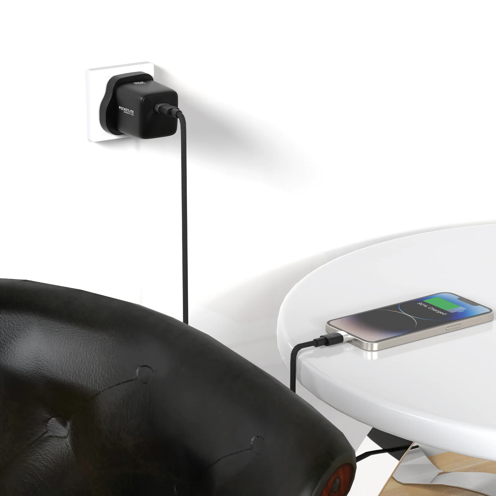 PAWA POCKETLITE TRAVEL CHARGER TYPE-C PORT GAN PD20W TYPE C LIGHTING CABLE BLACK PW-PL20WUKL-BK - Image 2