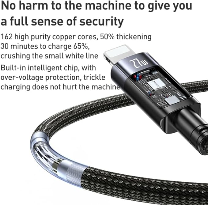 YESIDO 27W USB-C TO LIGHTNING AUTO DISCONNECTING CHARGING CABLE 1.2M BLACK CA159 - Image 3