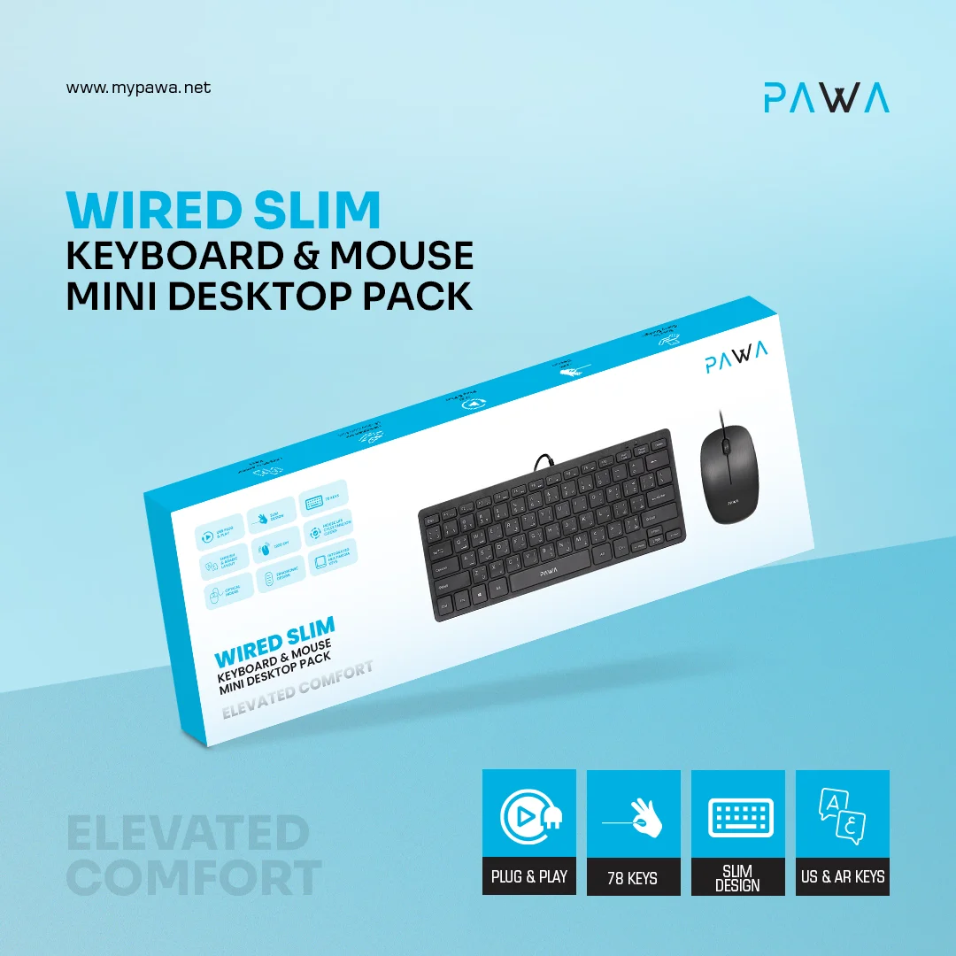 PAWA WIRED SLIM KEYBOARD AND MOUSE MINI DESKTOP PACK BLACK PW-CMBMKEA2-BK - Image 5