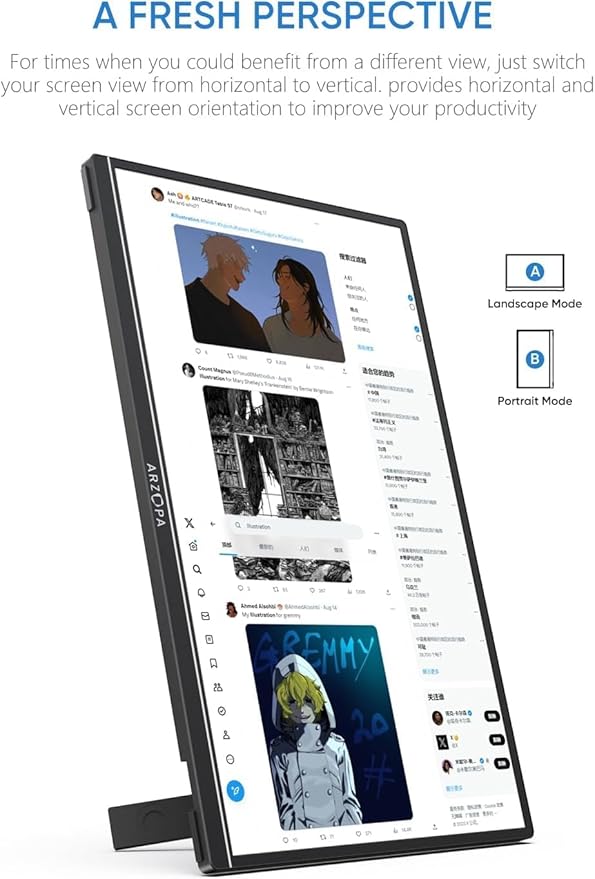 ARZOPA 16 INCH ULTRA SLIM 144HZ FHD 1080P MONITOR GREY Z1FC WITH SLEEVE BAG - Image 3