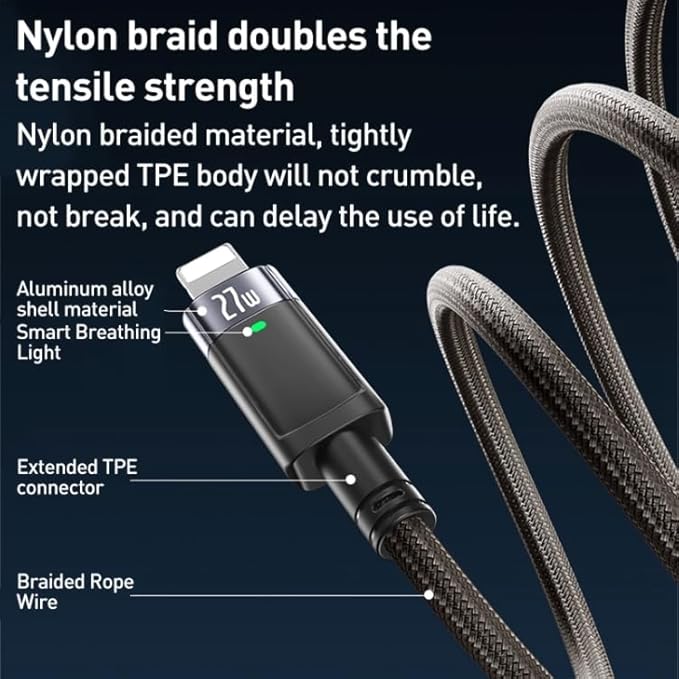 YESIDO 27W USB-C TO LIGHTNING AUTO DISCONNECTING CHARGING CABLE 1.2M BLACK CA159 - Image 4