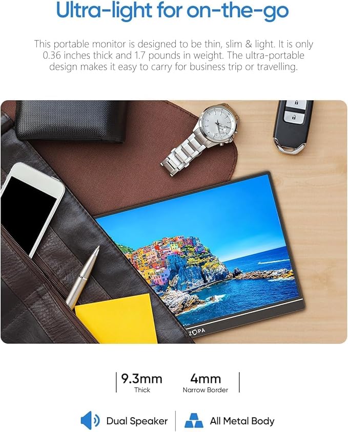ARZOPA 16 INCH ULTRA SLIM 144HZ FHD 1080P MONITOR GREY Z1FC WITH SLEEVE BAG - Image 5