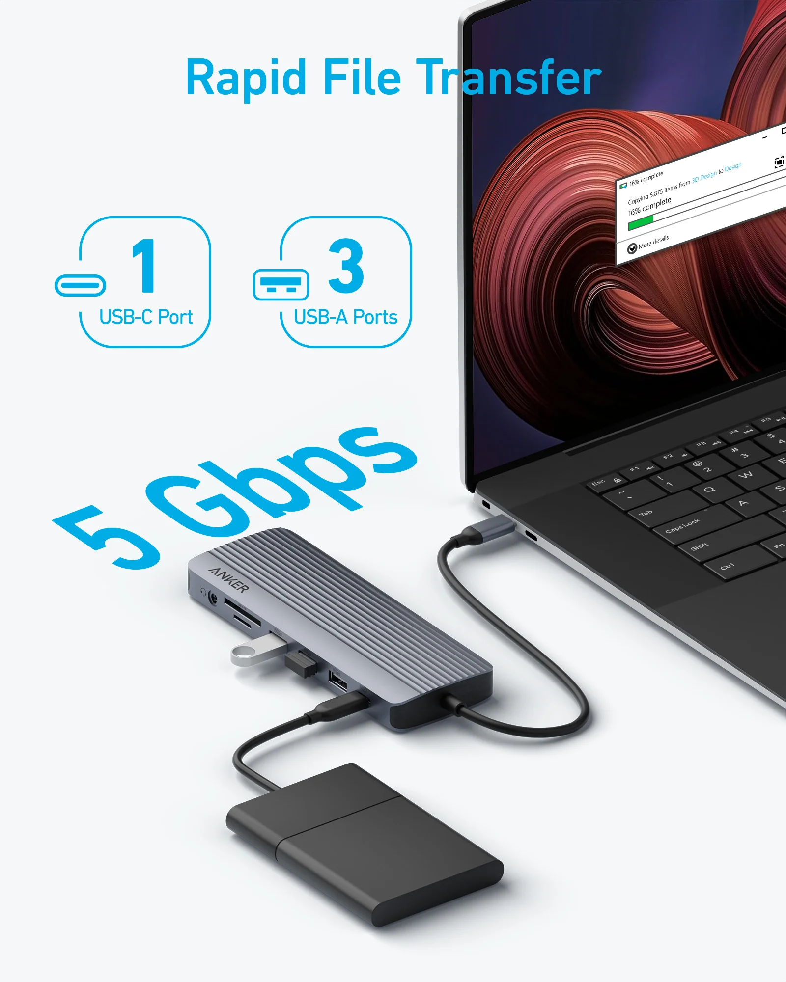 ANKER USB C HUB 14 IN 1 TRIPLE DISPLAY GRAY A8389HA1 - Image 5