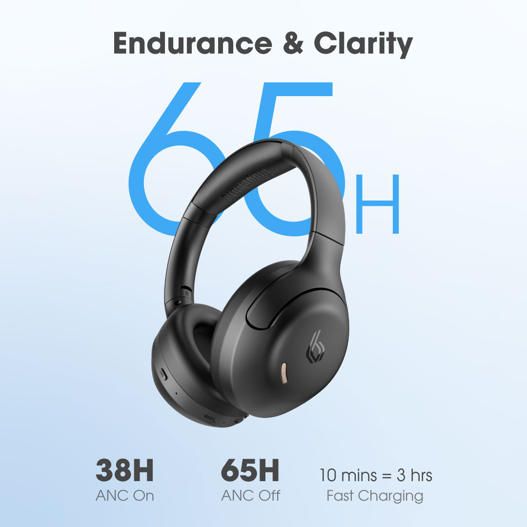 BLUPEBBLE OVER EAR FOLDABLE DIGITAL HYBRID ANC HEADPHONES C100 BLACK BP-PAC100ANC-BK - Image 4