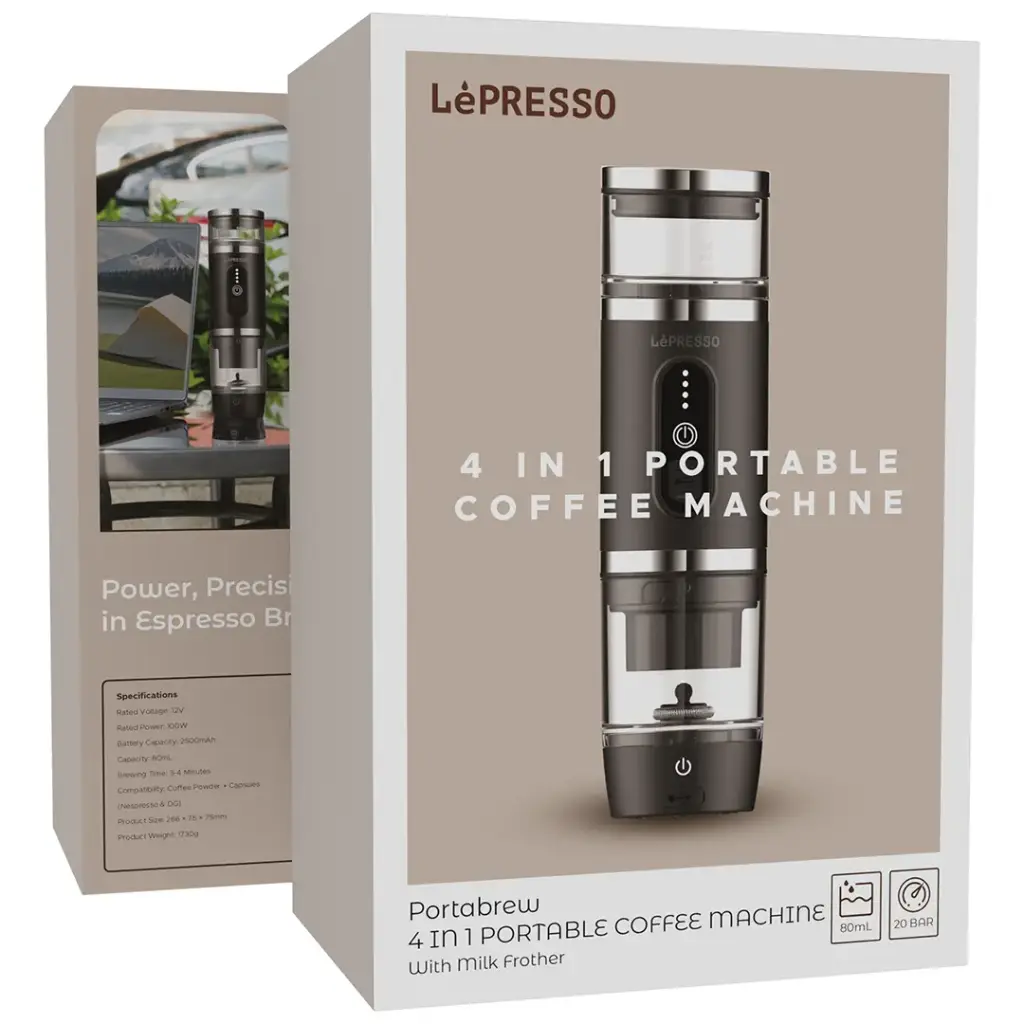 LEPRESSO PORTABREW 4 IN 1 PORTABLE COFFEE MACHINE WITH MILK FROTHER BLACK LPCFFM4IN1BK - Image 2