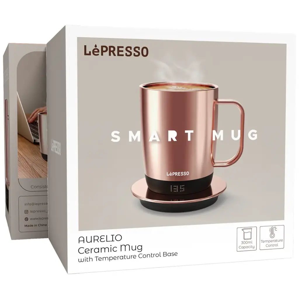 LEPRESSO AURELIO CERAMIC MUG WITH TEMPERATURE CONTROL BASE ROSE GOLD LPCFFACM0062RG - Image 3
