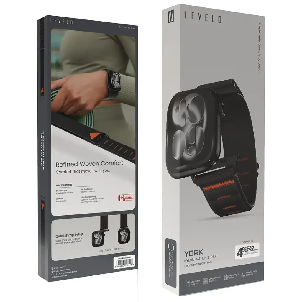 LEVELO YORK NYLON WATCH STARP BLACK LVLYRKWS49BK - Image 3