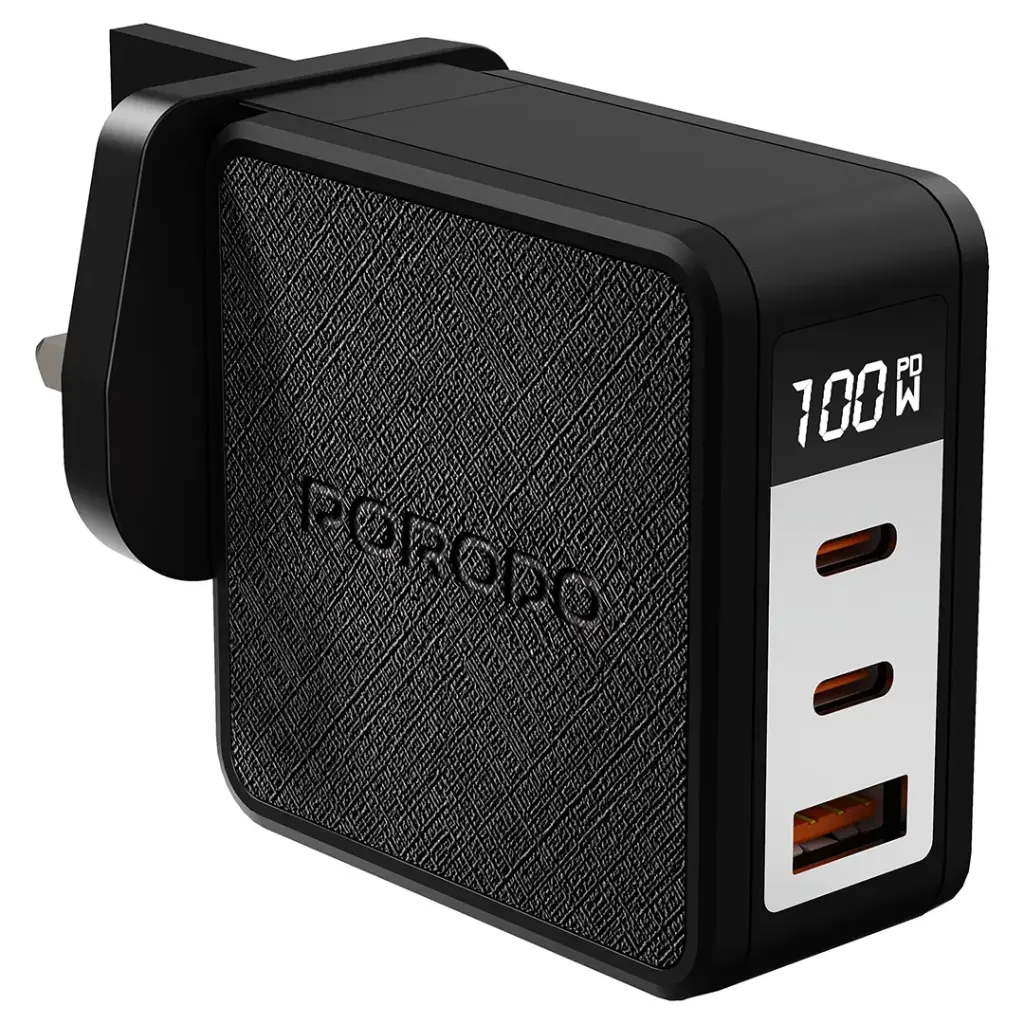 PORODO QUANTUM GAN 100W MULTI PORT CHARGER WITH DIGITAL DISPLAY BLACK PDFWCH095BK - Image 2