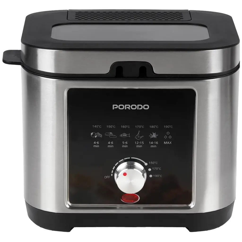 PORODO LIFESTYLE STAINLESS STEEL 2.5L DEEP FRYER ADJUSTABLE TEMPERATURE NON STICK TRAY SILVER PDLFSTED02FSL - Image 2