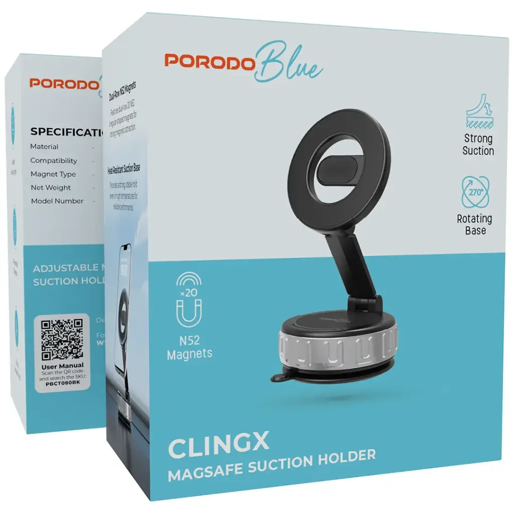 PORODO BLUE CLINGX MAGSAFE SUCTION HOLDER BLACK PBCT080BK - Image 3