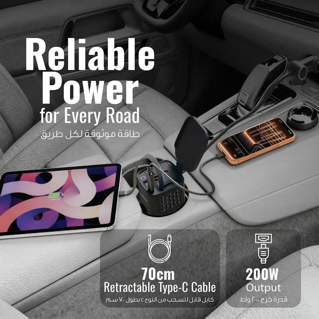 PORODO DRIVESTATION 200W CAR POWER INVERTER REAL TIME VOLTAGE DISPLAY BLACK PDCI103BK - Image 2