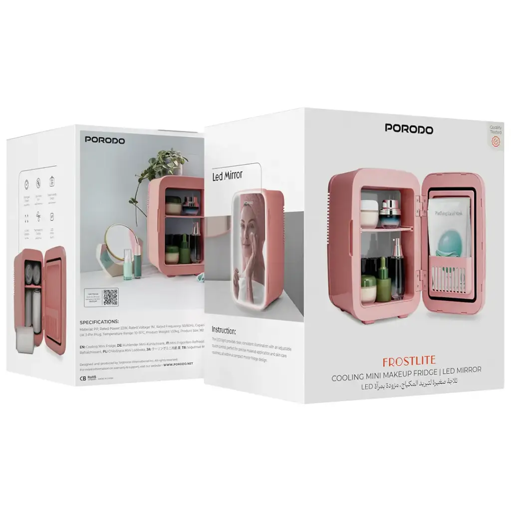 PORODO FROSTLITE COOLING MINI MAKEUP FRIDGE LED MIRROR PINK PDLFSTC4PK - Image 3
