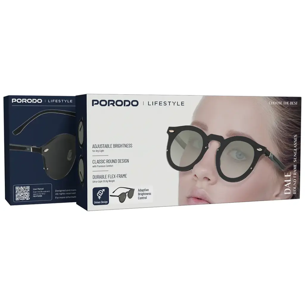 PORODO LIFESTYLE DALE ROUND FRAME SUNGLASSES BLACK PDLFST5201BK - Image 4
