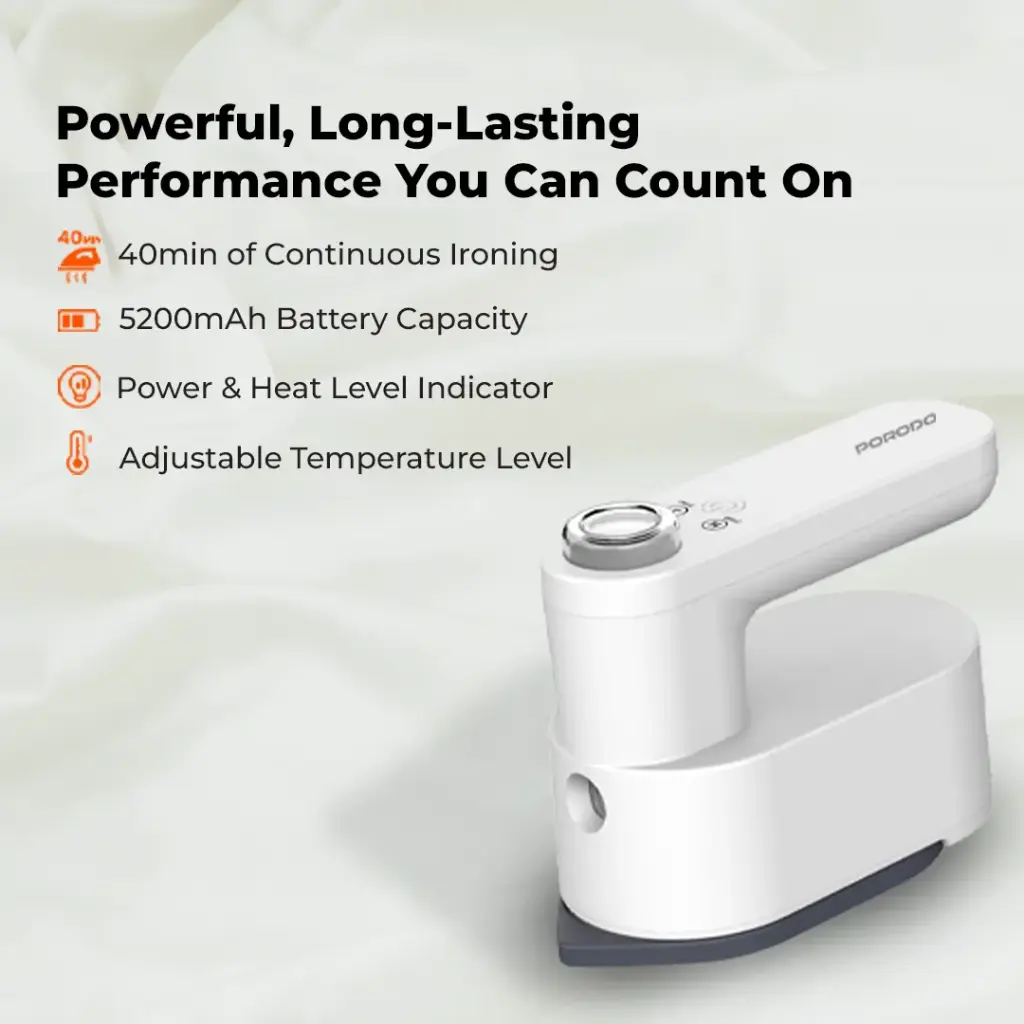 PORODO LIFESTYLE HEATPULSE PORTABLE STEAM IRON WHITE PDLFSTSIWH - Image 2
