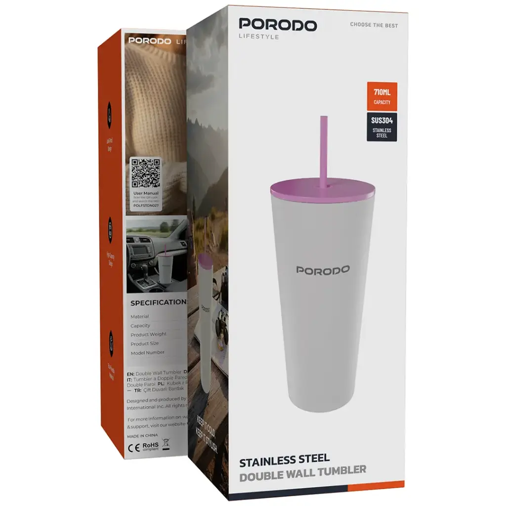 PORODO LIFESTYLE STAINLESS STEEL DOUBLE WALL TUMBLER WHITE PDLFSTDN027WH - Image 2