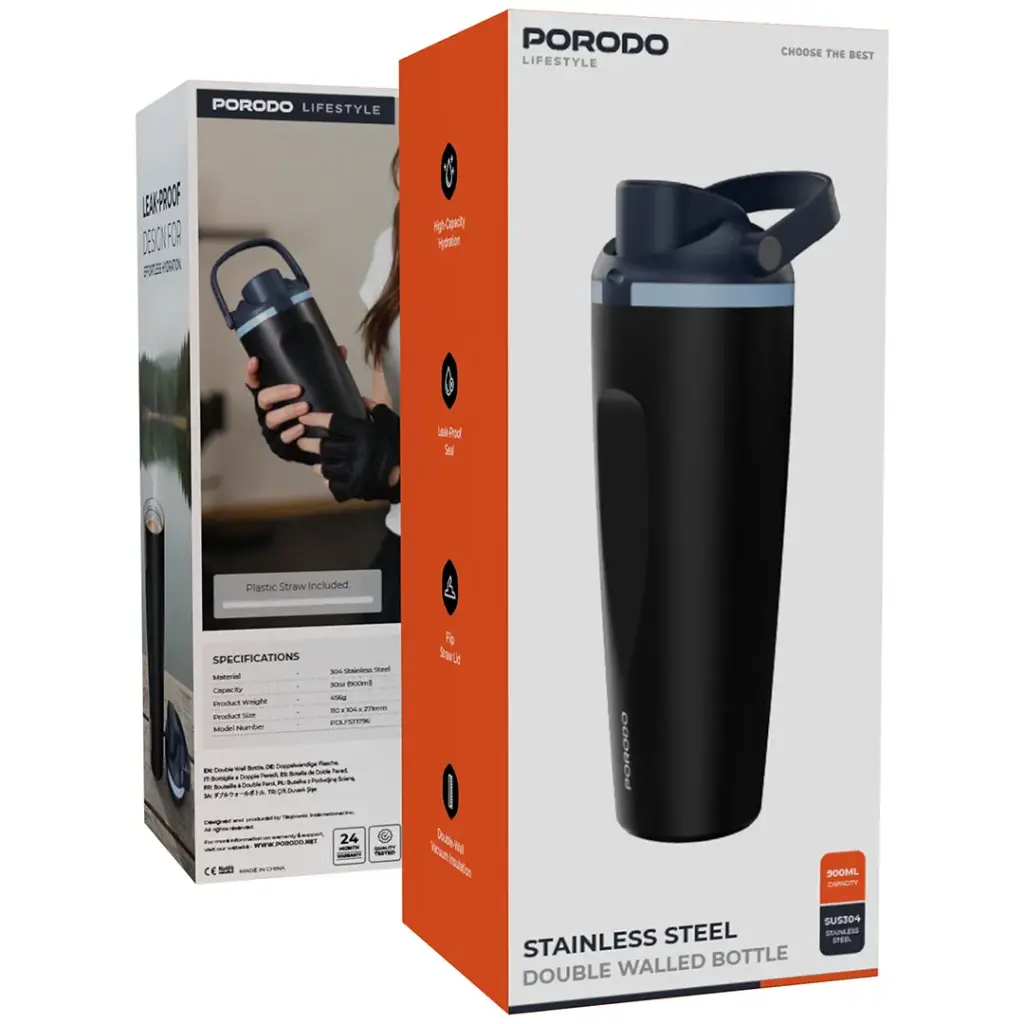PORODO LIFESTYLE STAINLESS STEEL DOUBLE WALLED BOTTLE BLACK PDLFST1796BK - Image 4
