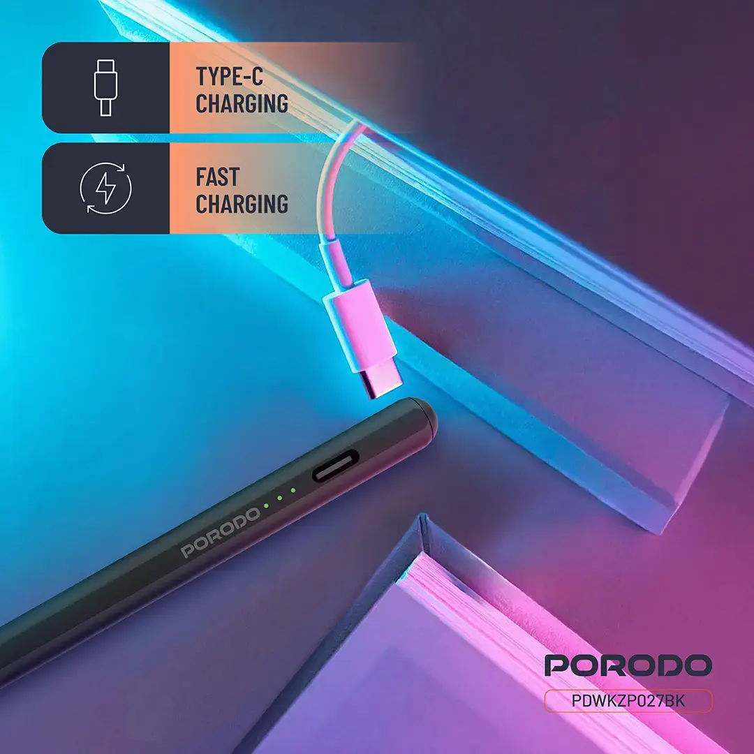 PORODO MAGNETIC STYLUS IPAD PEN COMPATIBLE WITH 2018-2025 MODELS BLACK PDWKZP027BK - Image 6