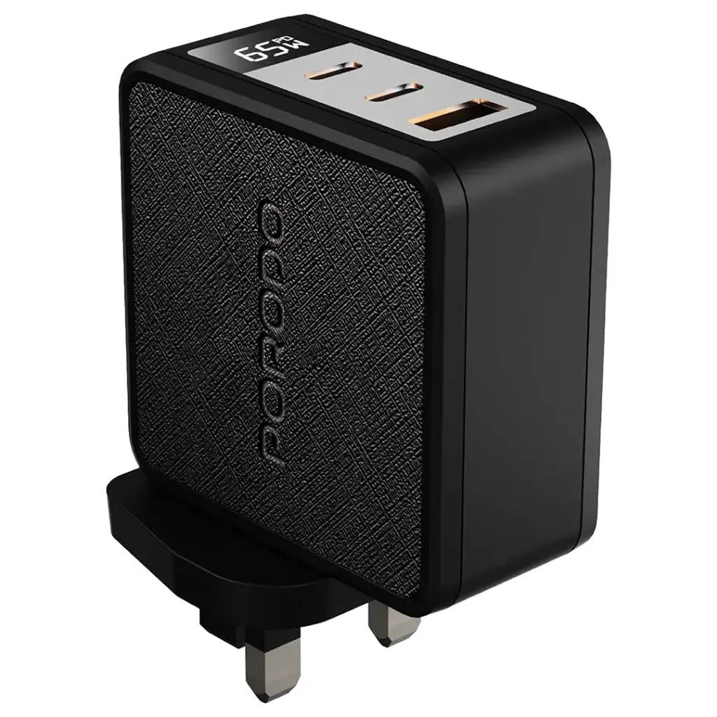 PORODO QUANTUM GAN 65W MULTI PORT CHARGER WITH DIGITAL DISPLAY BLACK PDFWCH094BK - Image 2