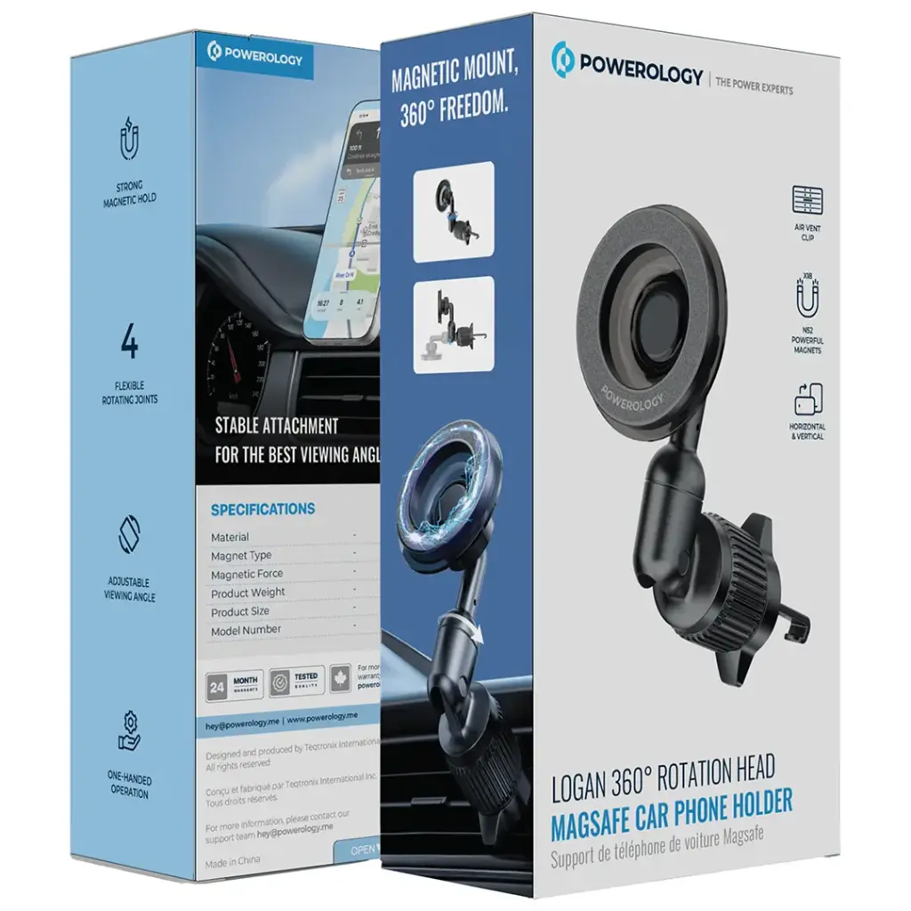 POWEROLOGY LOGAN 360 ROTATION HEAD MAGSAFE CAR PHONE HOLDER BLACK PWS16BK - Image 3