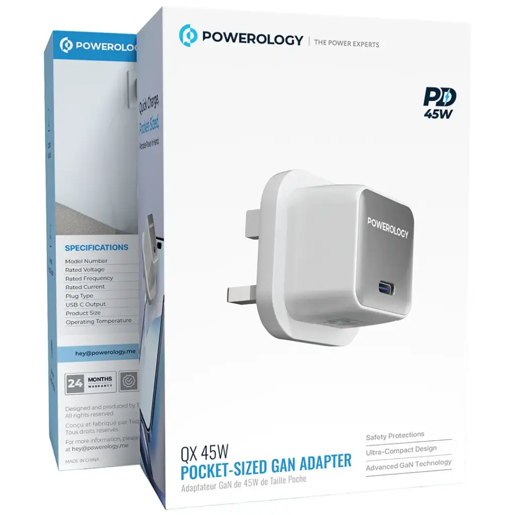 POWEROLOGY QX 45W POCKET SIZED GAN ADAPTER WHITE PWCUQC055WH - Image 2